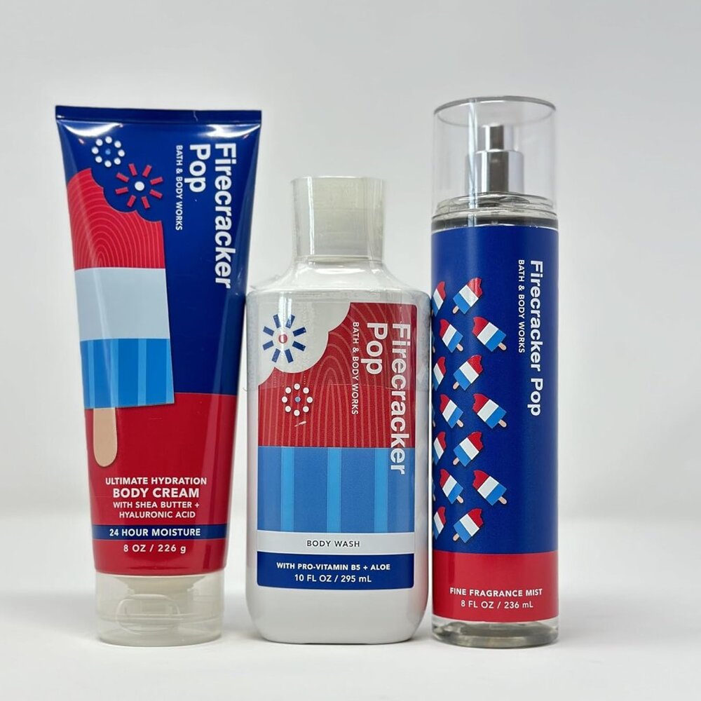 Bath and Body Works Firecracker Pop Body Wash Fine Fragrance Mist & Body Cream 3